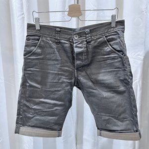H&M Barcelona Folded Bottom Black Waxed Denim Shorts - Slim Fit